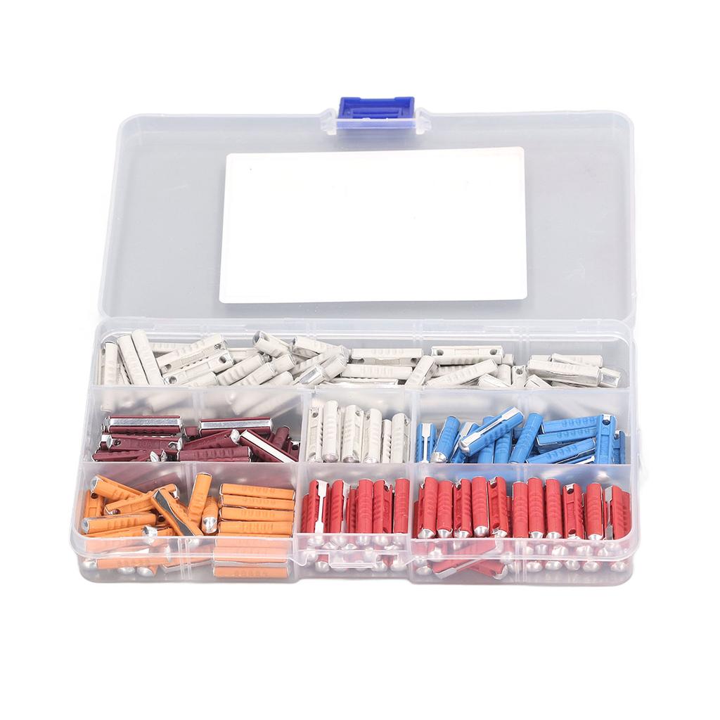 200PCS European Automotive Fuse 5 Type Torpedo Shaped Car Fuse with Plastic Storage Box for Vintage