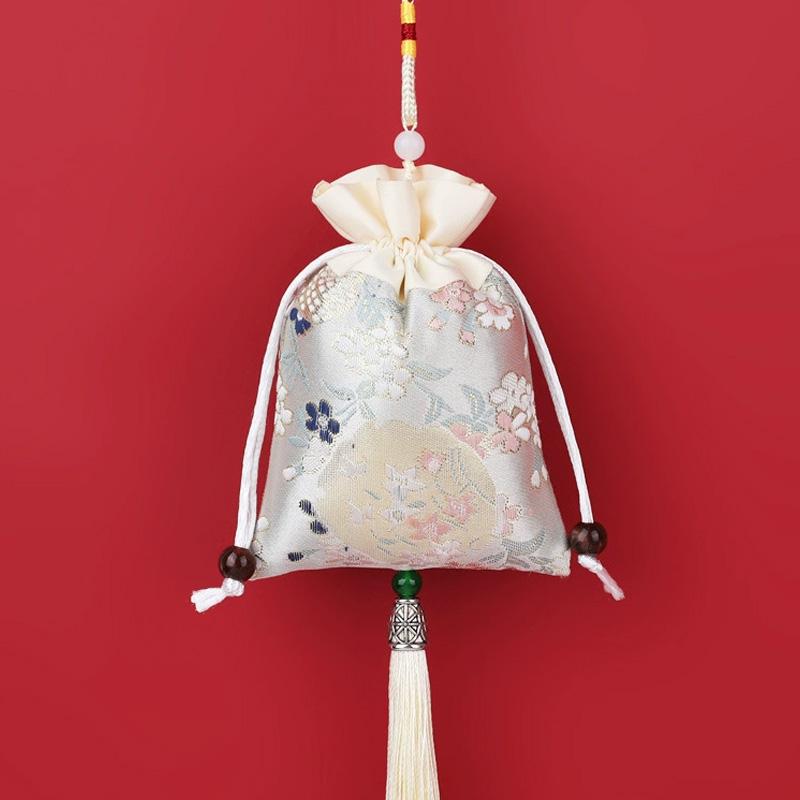 

1 шт. Мешочки на шнурке для многоразового хранения, Мешочек для ювелирных изделий, Традиционная парча, Элегантная вышивка, Подарочные мешочки, Цветочный сатин 8*12cm бежевый