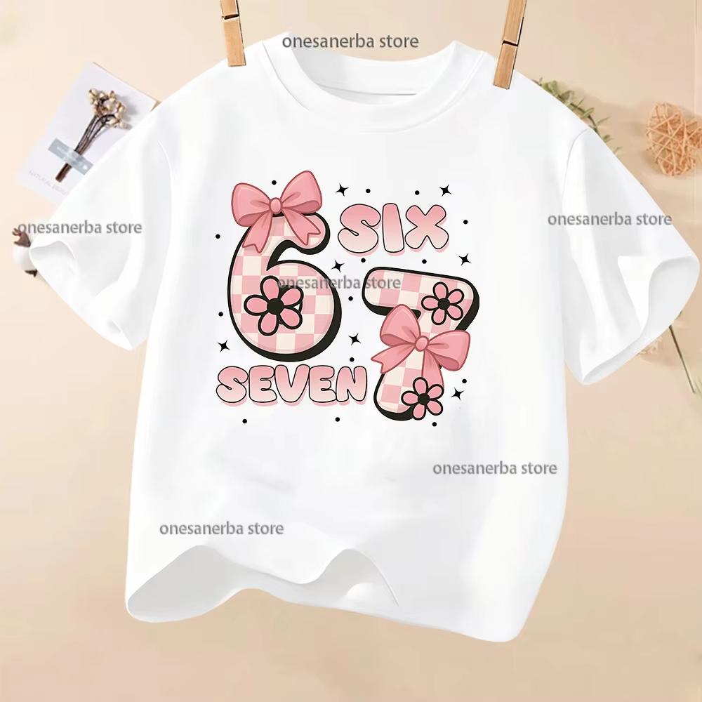 Kids Pink Bow Checkerboard SIX SEVEN Graphic TShirt Soft Cotton Cute Wear for Boys  Girlsdf0096 100
