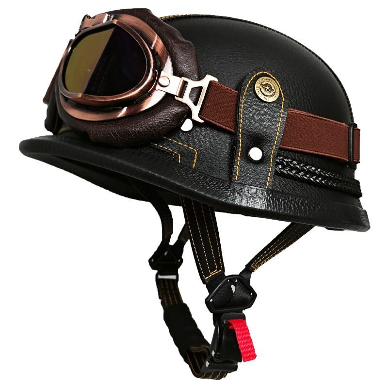German Handmade Leather Helmet Men and Women Four Seasons Half Helmet Electric Vehicle Helmet Retro Steel Helmet