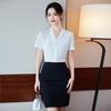 Women's Short Sleeve Satin V-neck Blouse: Wrinkle-resistant, Slim Fit, Professional White Work Shirt for Summer
