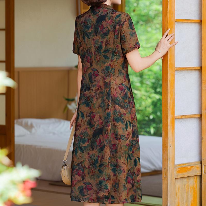 Elegantes Kleid für Damen Vintage Kleidung Übergröße Lässig Kurzarm Sommer Langes Kleid