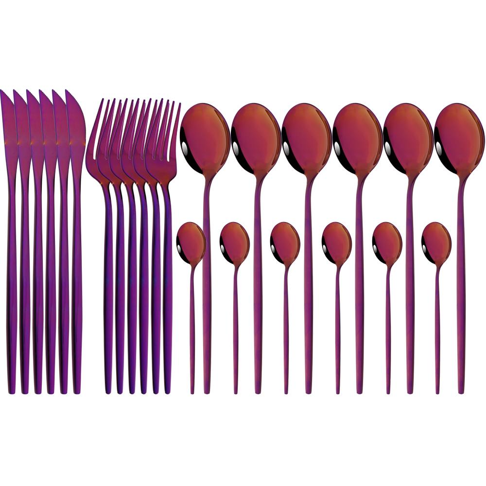 24Pcs Cutlery Stainless Steel Tableware Mirror White Gold Dinnerware Set Western Knife Fork Spoon Flatware Kitchen Silverware