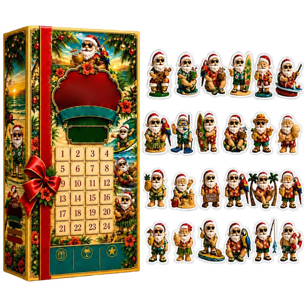 Day Christmas Advent Calendar Box with Acrylic Tree Ornaments, Assorted Multi- Holiday Decor