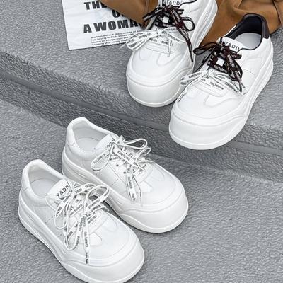 Leather Little White Shoes Women's 2025 Autumn New Heightening Platform Sports Shoes Women's Solid Color Versatile Comfortable Casual Muffin Shoes