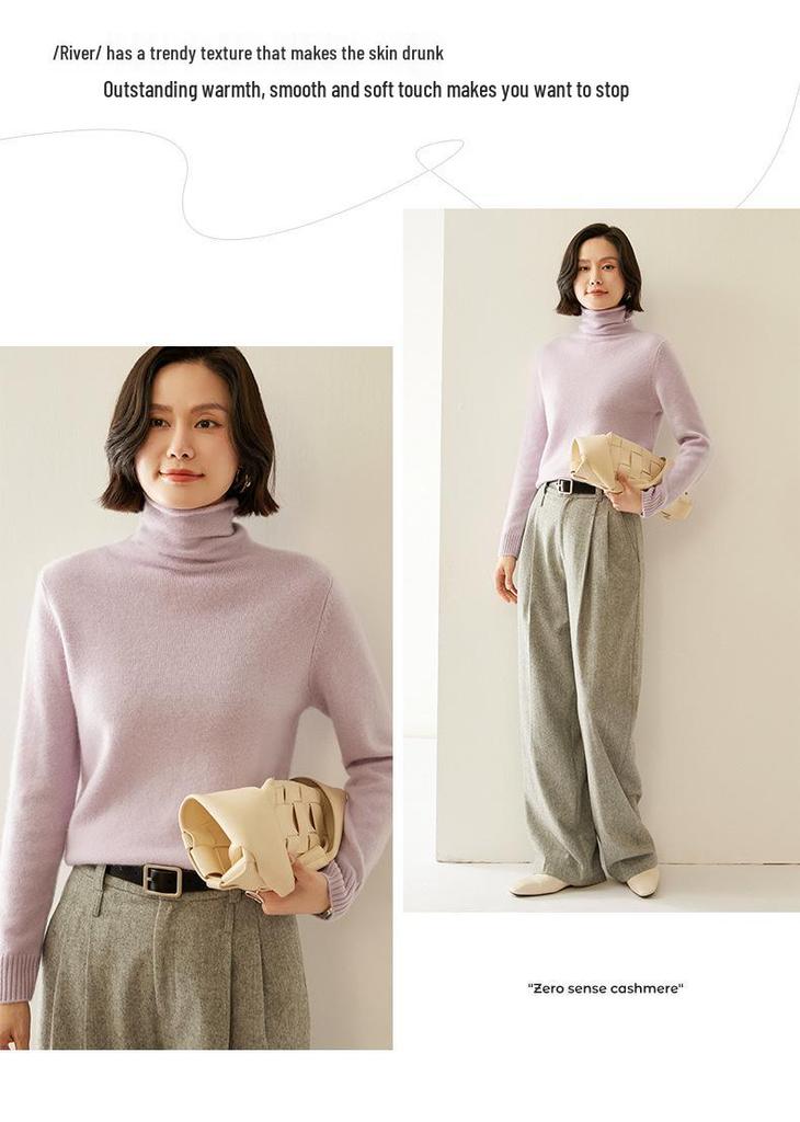 7-Gauge Double-Strand Ribbed Roll-Neck Women's Cashmere Sweater for Autumn/Winter