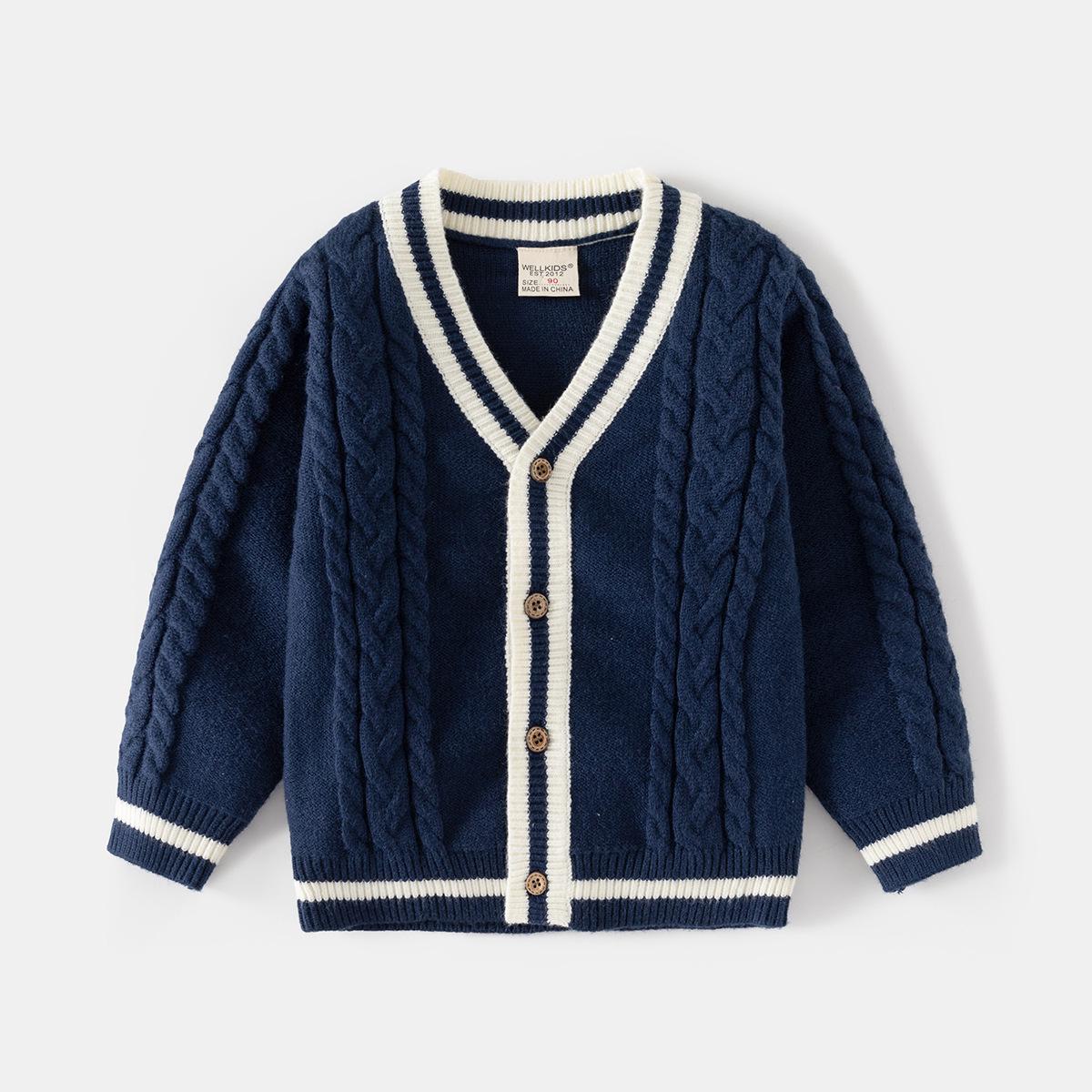 

Boys Wool Cardigan - 2025 Autumn/Winter Korean Style Children s Sweater 130 cm темно-синього кольору