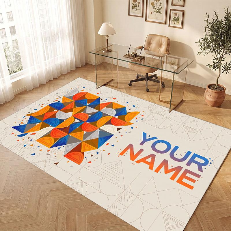 Abstract Geometric Theme Crystal Velvet Floor Rug Personalized Custom Name Text Warm Carpet Home Decoration