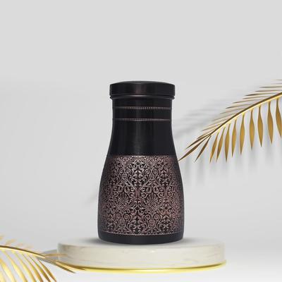 Copper Ayurvedic Water Bottle/Jar With In Build Glass Black Antique Glossy Finish Suitable For Home In Dining And Room. - 1000 Ml (Black Antique)