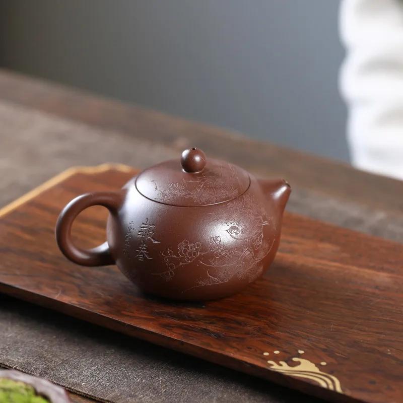 190ml Yixing Purple Clay Teapot Household Handmade Xishi Tea Pot Beauty Tea Infuser Kettle Chinese Raw Ore Zisha Tea Set Teaware