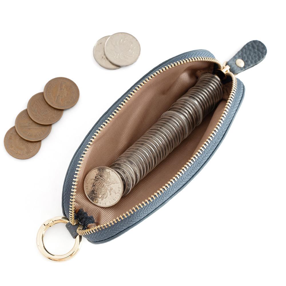 Handmade Japanese Style Leather Coin Pouch with Keychain Wallet for Women Mini Jewelry Money Key Earphone Organizer Bag Purse
