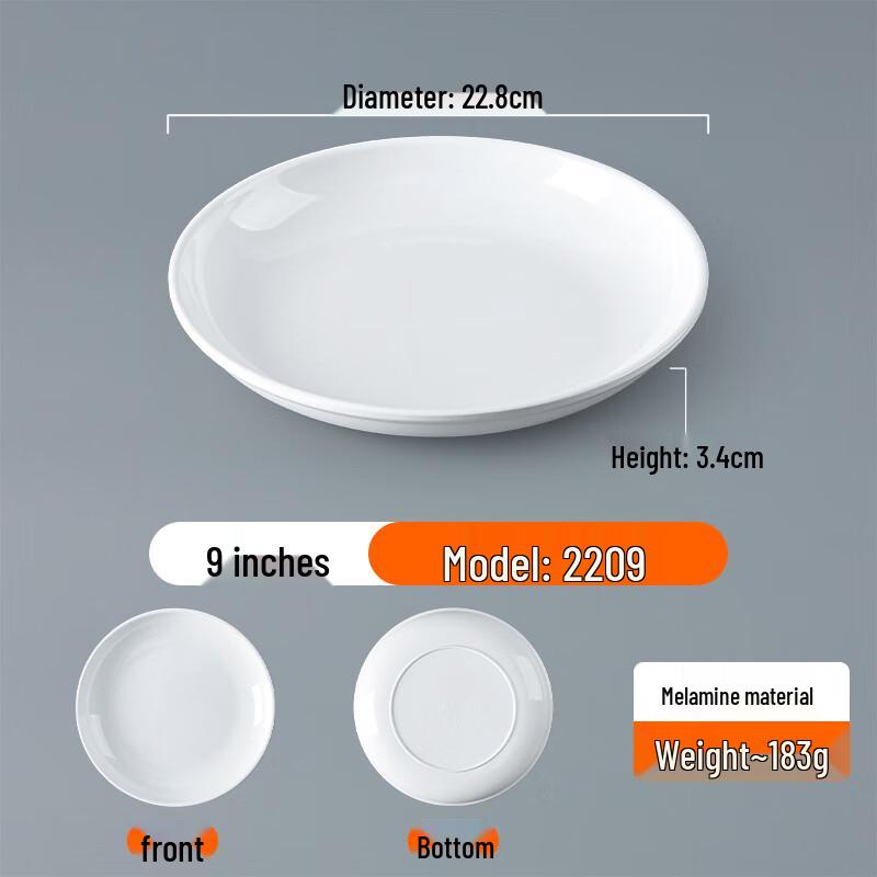 White Melamine Deep Round Buffet Plate (5-Pack)