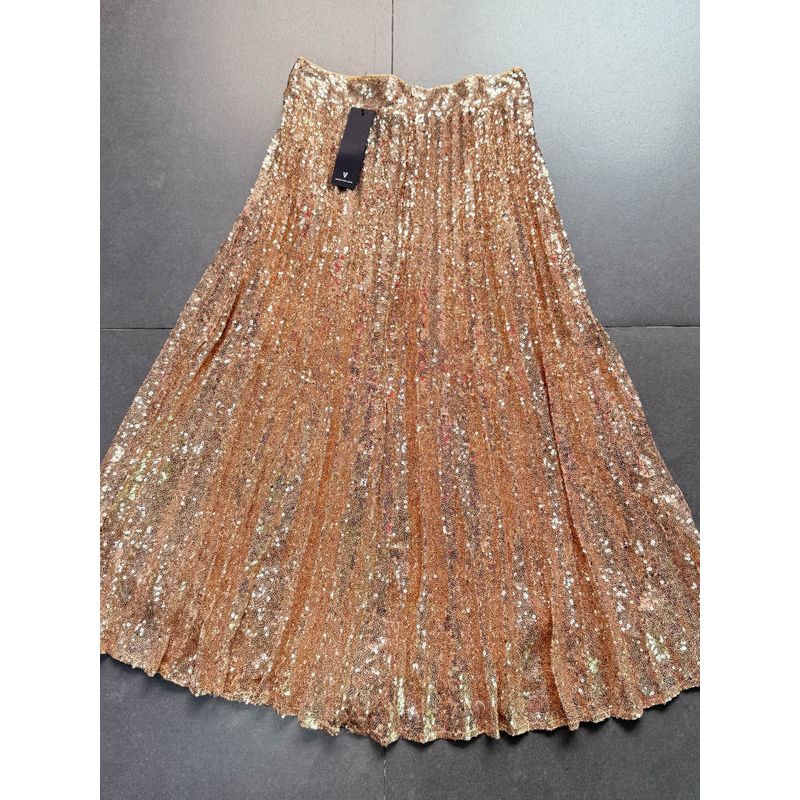 Foreign Trade Order Lulus Gold Sequined A Word Hem Pleat Pleated Skirt Temperament Heavy Industry Skirt Sequined Skirt