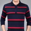 Camisas polo listradas masculinas da moda, novas camisas polo coreanas para negócios, primavera/outono, casuais, manga comprida, bolsos na lapela, roupas masculinas, tops de algodão, 2025