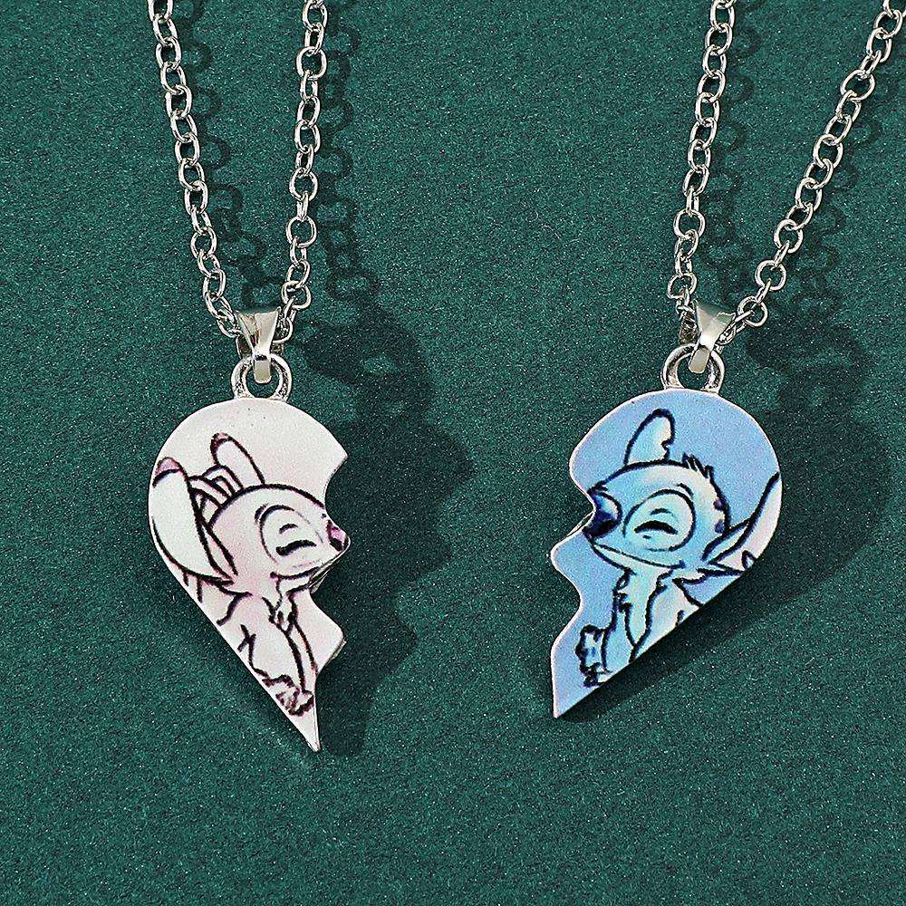 Couple's Stitch Heart Necklace - Gold & Silver Angel And Stitch Cute Style Jewelry Pendant Gift for Girls
