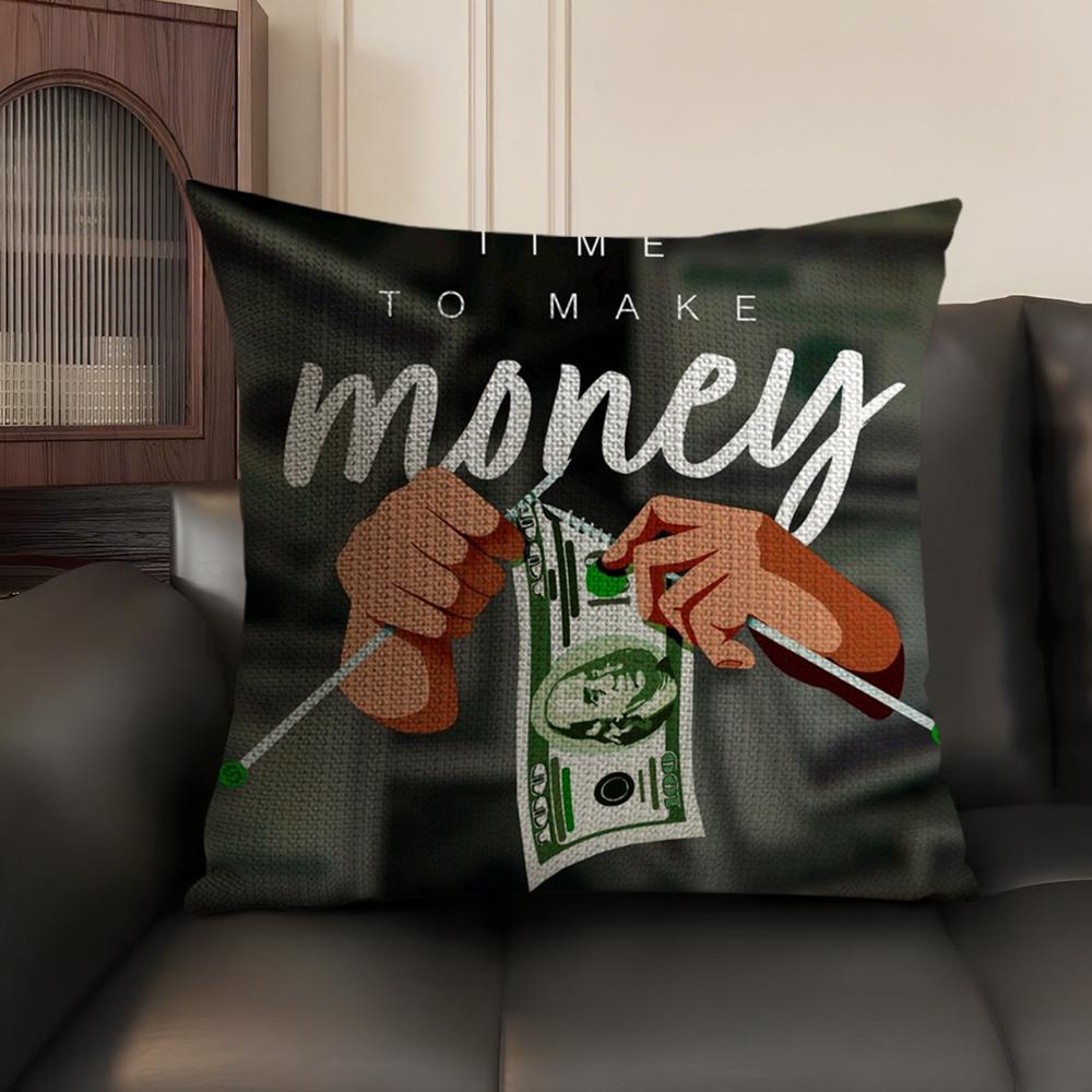 

Funny Time is Money Cushion Cover Natural Linen Organic Fabric DoubleSided Printing Sofa Home Decor Breathable Environmentally 30x30cm