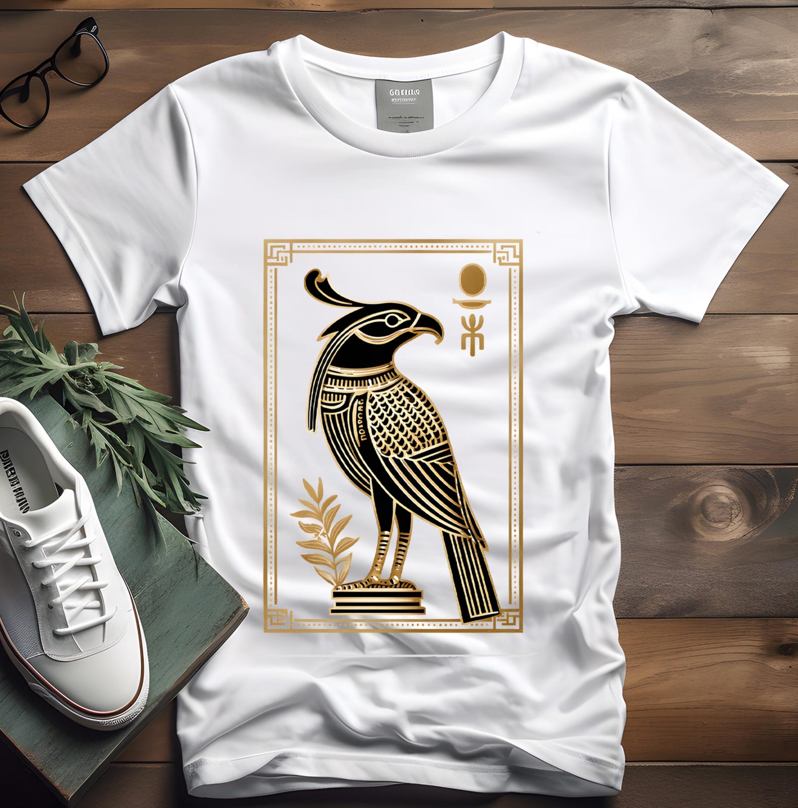 Egyptian Horus Falcon T-Shirt | Ancient Bird Illustration, Unisex Tee, Graphic print, Mythology Shirt, L