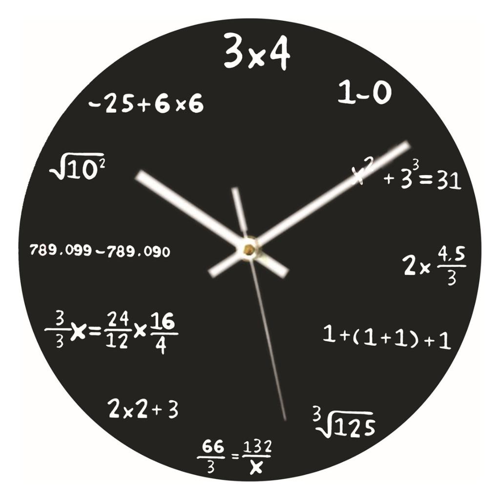 Creative Mathematic Wall Clock 30cm Math Formulas Student Glass Clock Black