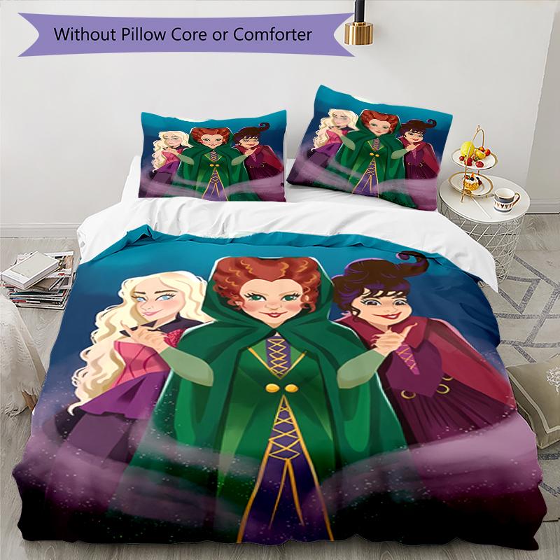 3pcs Hocus Pocus Bedding Set Duvet Cover Closure Includes 1 Duvet Cover & 2 Pillowcases, Soft and Comfortable for All Seasons.