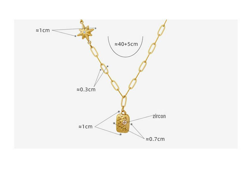 European Winter Zircon Hexagram Pendant Necklace In 18K Gold-Plated Titanium Steel
