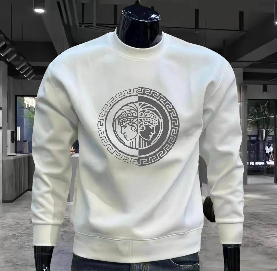 Men s Round Neck Printed Pullover Hoodie – Autumn/Winter Fashion Long Sleeve Fleece Top 4XL