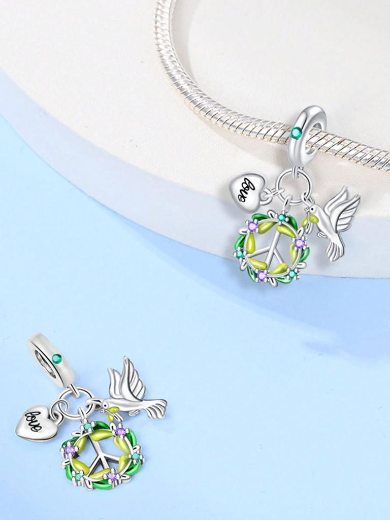 Pingente de Contas de Andorinha de Costas Verdes Banhado a Cobre Compatível com Pingentes Pulseira Original de Cobre Para Fazer Joias Pingente DIY