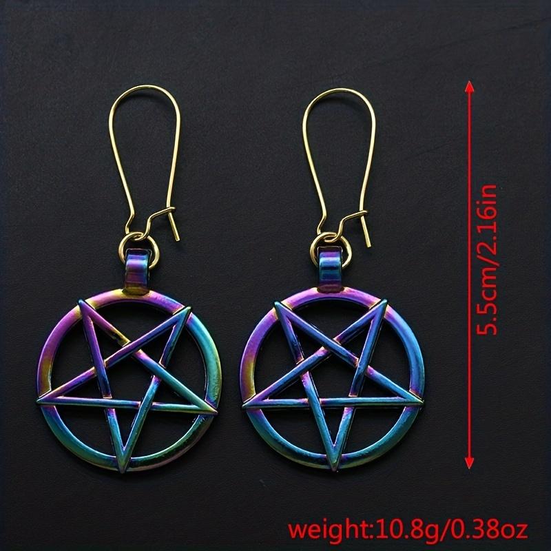 Colorful Pentagram Pattern Lizard And Wing Dangle Earrings Goth Punk Style Alloy Jewelry Creative Female Gift Perfect For Causal Decor