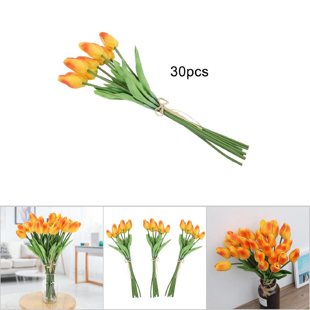 30Pcs Real Touch Artificial Tulip Flower Fake Flower Gift for Home Wedding Decor(Sunset Color)