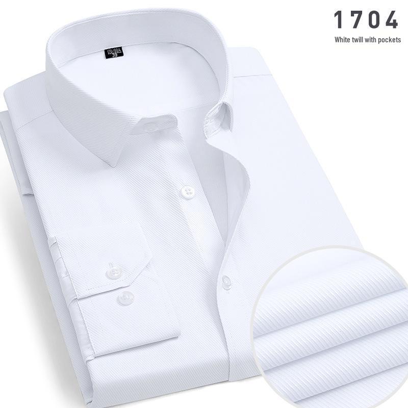 Men's Non-Iron Long-Sleeve Striped Cotton Shirt - Professional and Casual in White