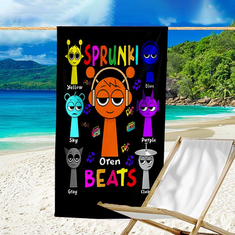 proof beach towel with a Sprunki7 pattern - soft,absorbent,quick-drying,machine washable - perfect for swimming,camping,bathing