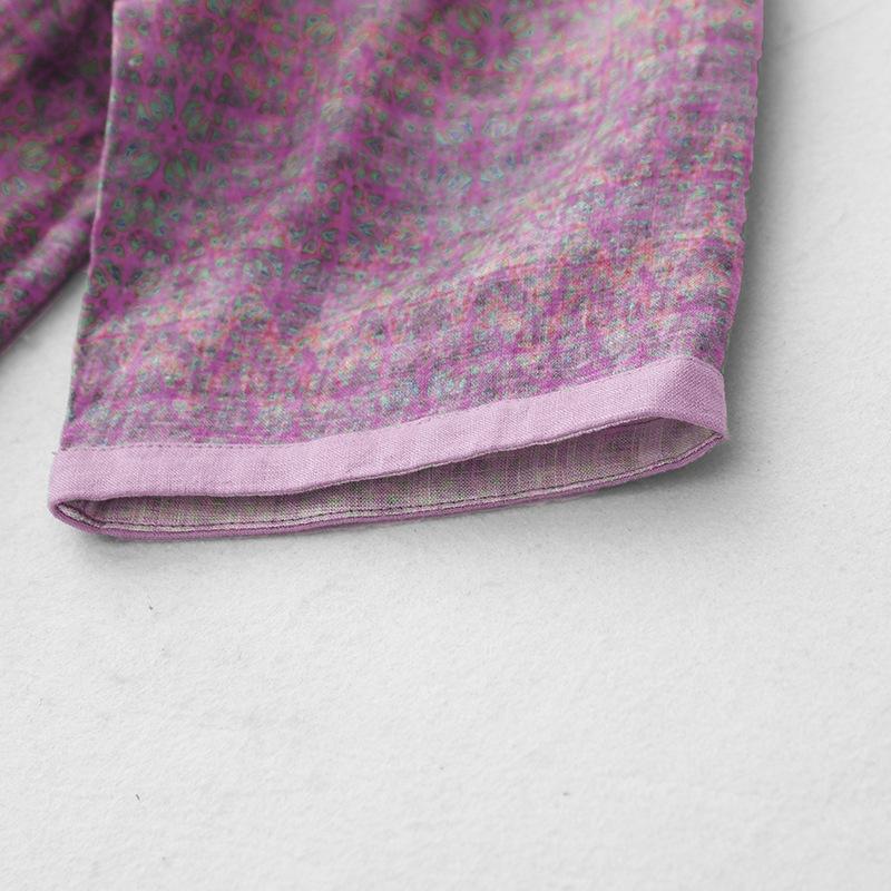 2025 summer new temperament cotton and linen dress women's medium and small lapel five-quarter sleeve printed medium and long dress