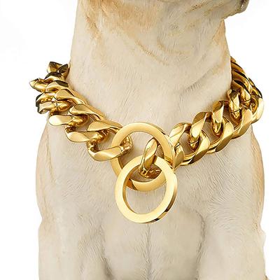 Heavy Duty 19mm Stainless Steel Dog Choke Chain Collar Pet Necklace Sliver 18K Gold Dog Cuban Link for Pit Bull Mastiff Bulldog