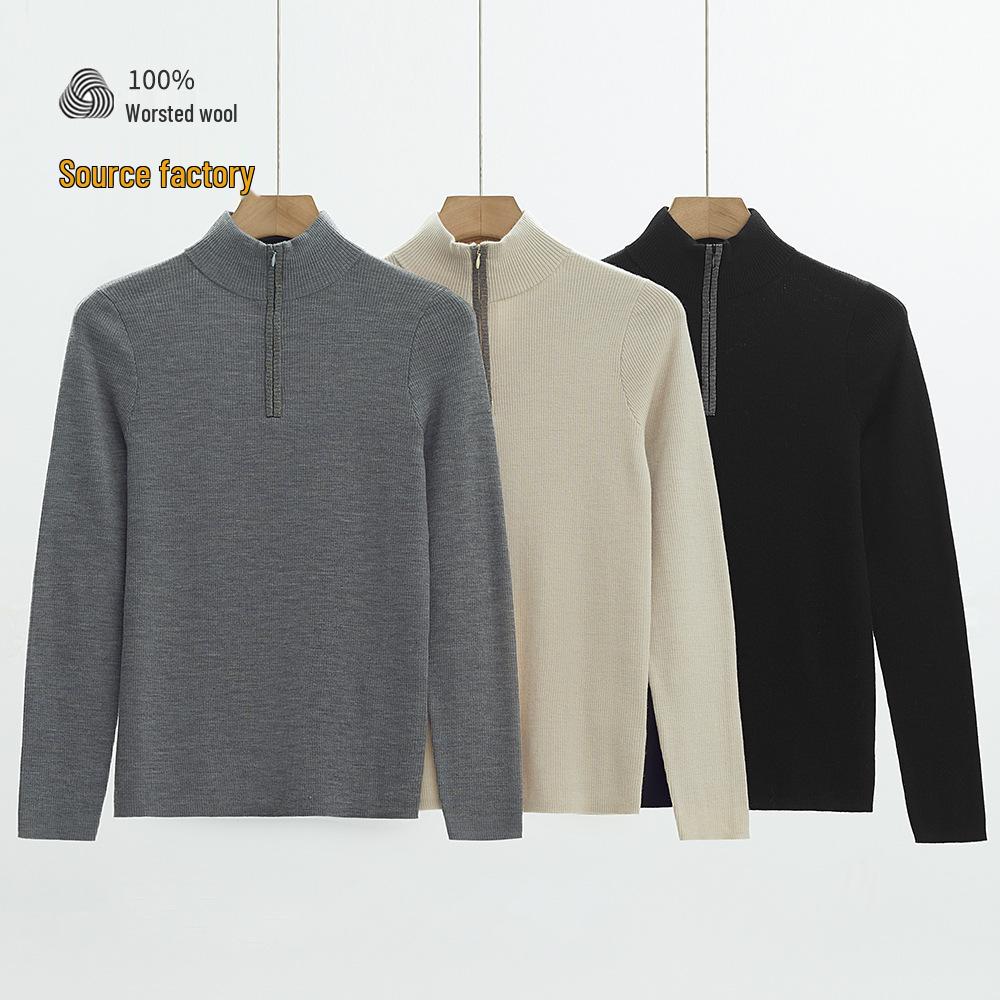 Women's Casual Slim Fit Long Sleeve 100% Wool Half-Zip Sweater for Autumn and Winter