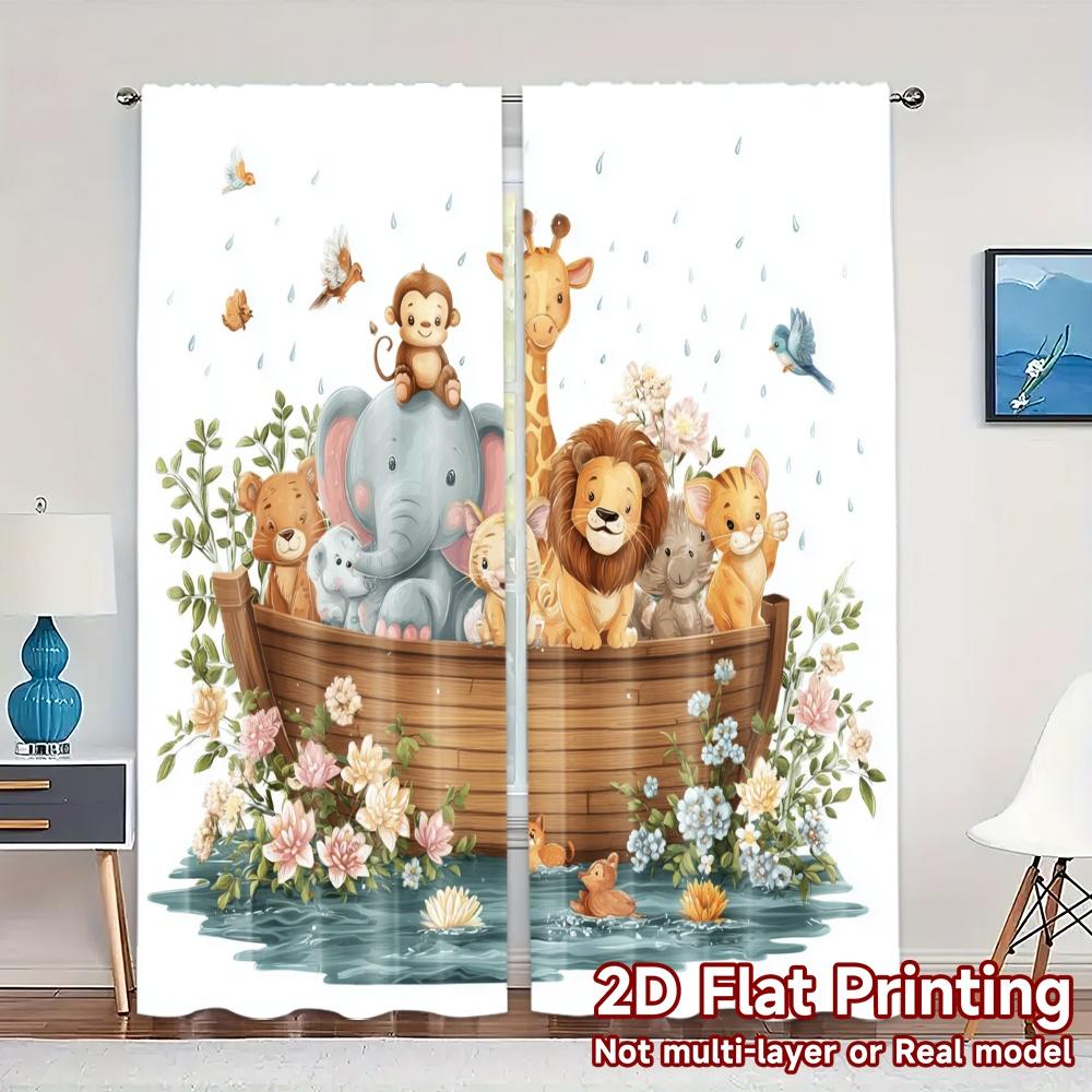 

2pcs 2D FLAT PRINTING Curtains (Without Rod) Animal Ark Fashionable Popular Curtains Versatile Polyester Curtains Home Decor 100*130 HOOK 1pcs