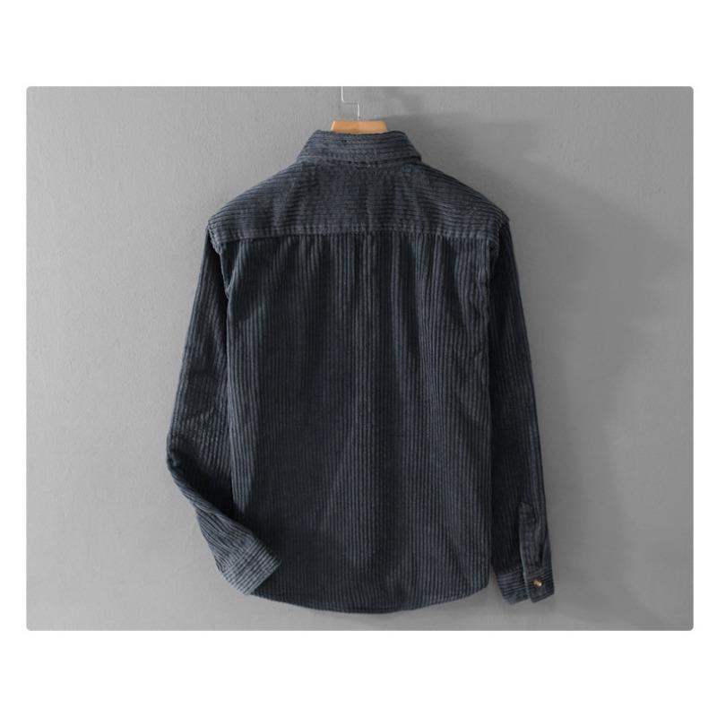 Mens Corduroy Long Sleeve Shirt Casual Button Down Shirt with Pocket for Daily Wear