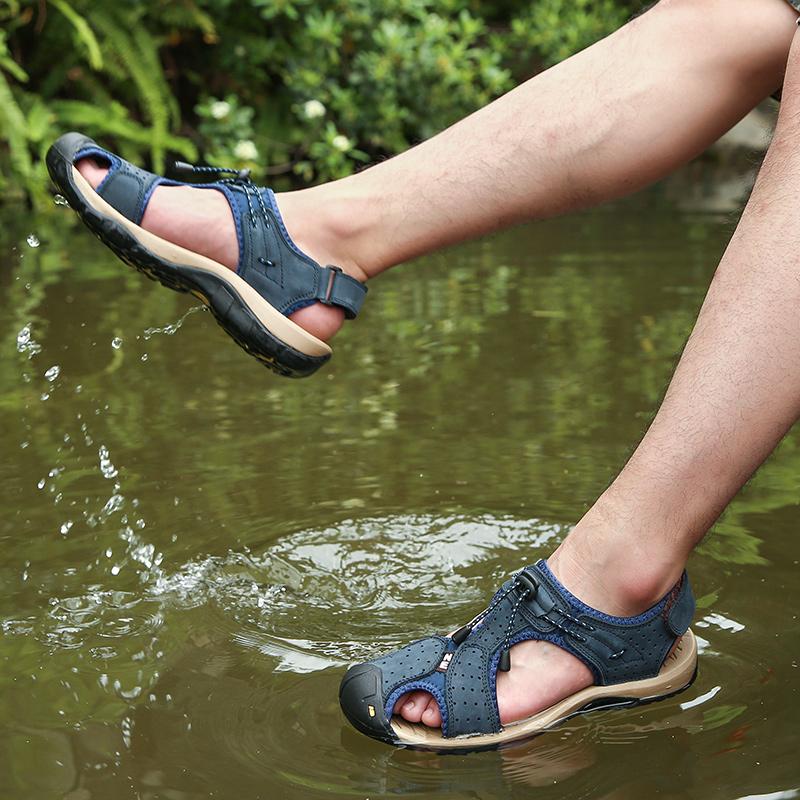 Sommer reine handgemachte Rindsleder Mesh atmungsaktive Sandalen lässige Hausschuhe Mode Hausschuhe bequem wasserdicht