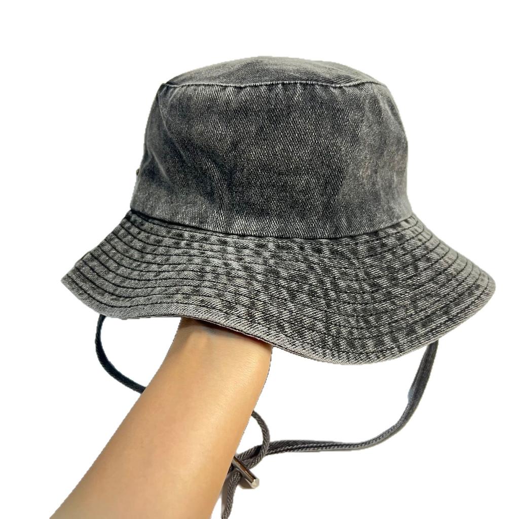 Hong Kong Style Retro Washed Denim Bucket Hat Couple Fashion Old Short Edge Basin Hat Breathable Solid Color Thin Spring and Summer