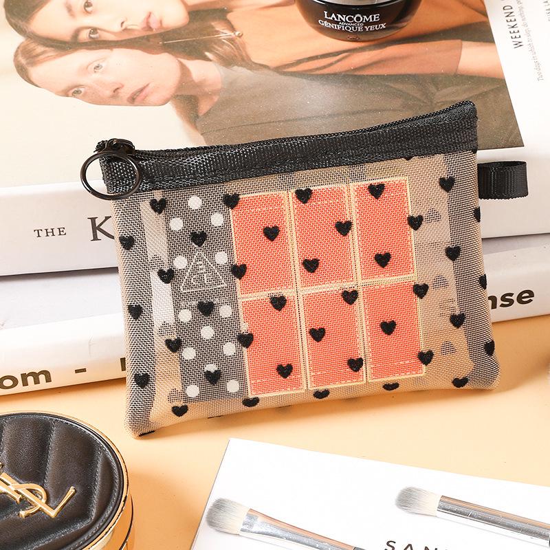 Heart-Shaped Mesh Cosmetic Bag, Large Portable Breathable Toiletry Storage