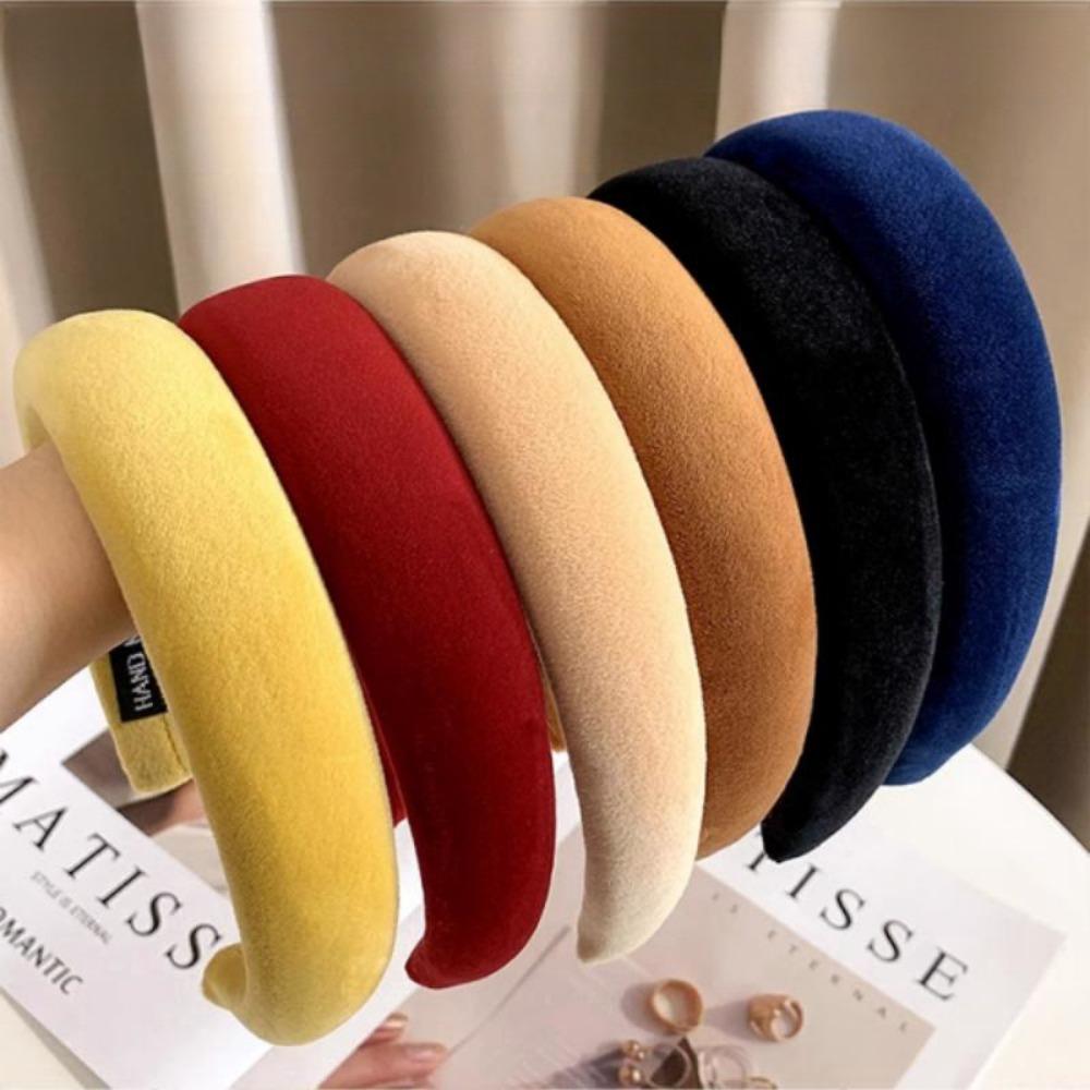 Solid Color Velvet Headbands Sponge Padded Thick Hair Hoop Bands Fashion Hair Hoop  Girls
