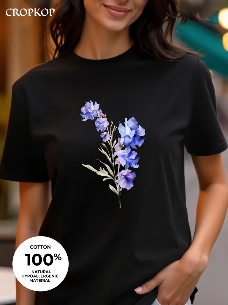 Realistic Flower Print Available In Three Colors 100 Pure Cotton Material Roundneck Shortsleeved Unisexs Tshirt Top