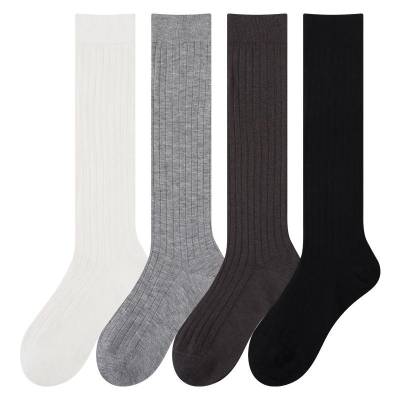 Female Spring and Autumn Solid Color Double Needle Micro Pressure Show Thin Leg Pile Socks