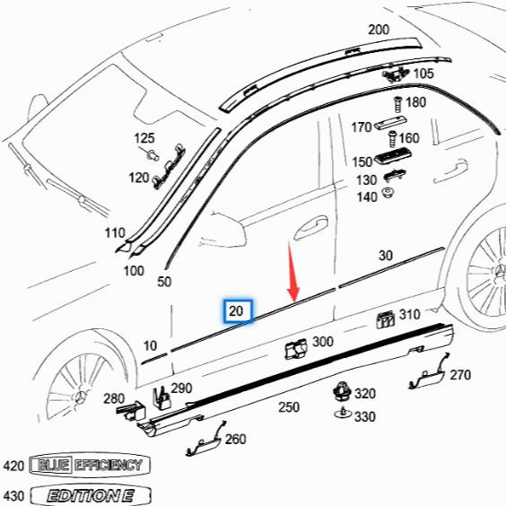 Mercedes-Benz E-Class W212 Rear Door Trim Bright Strip for E200
