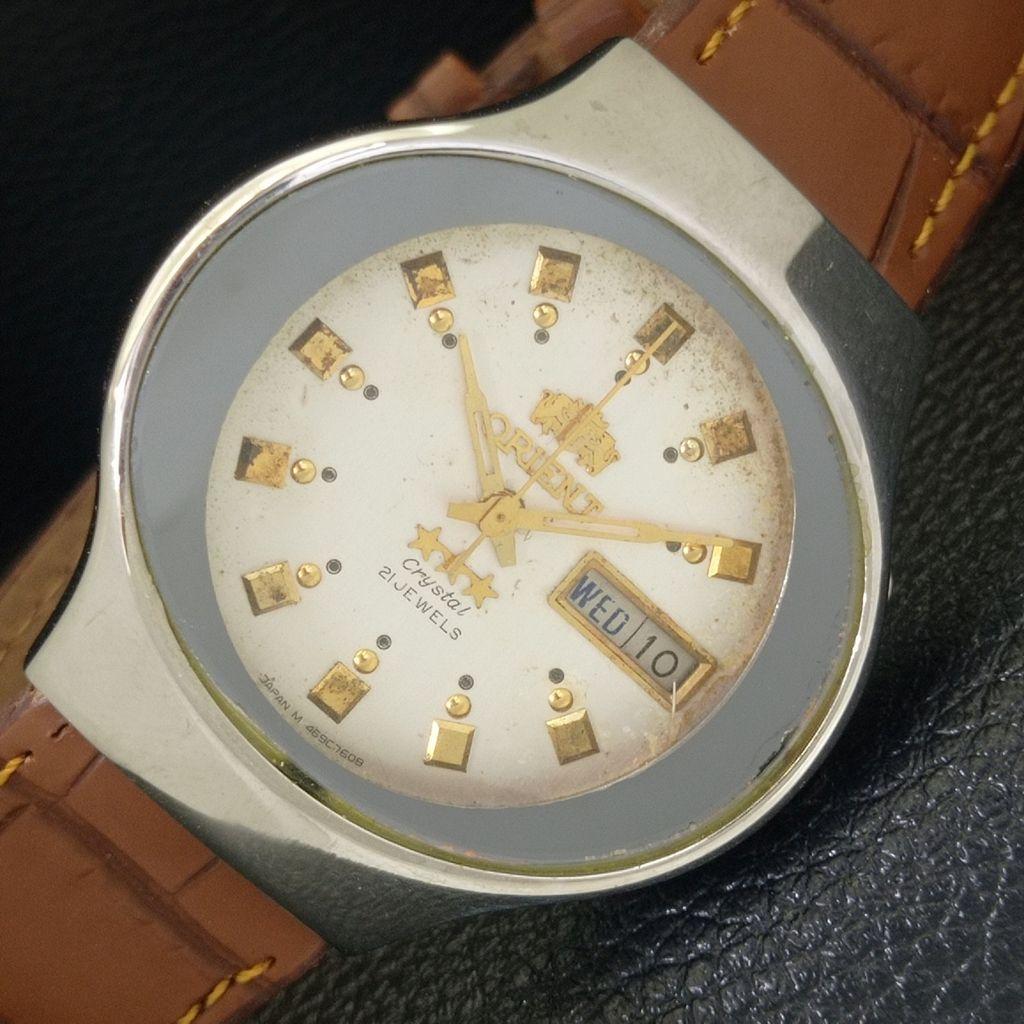AUTOMATIC VINTAGE ORIENT CRYSTAL JAPAN 46941 MENS ORIGINAL DIAL WATCH A703381-1