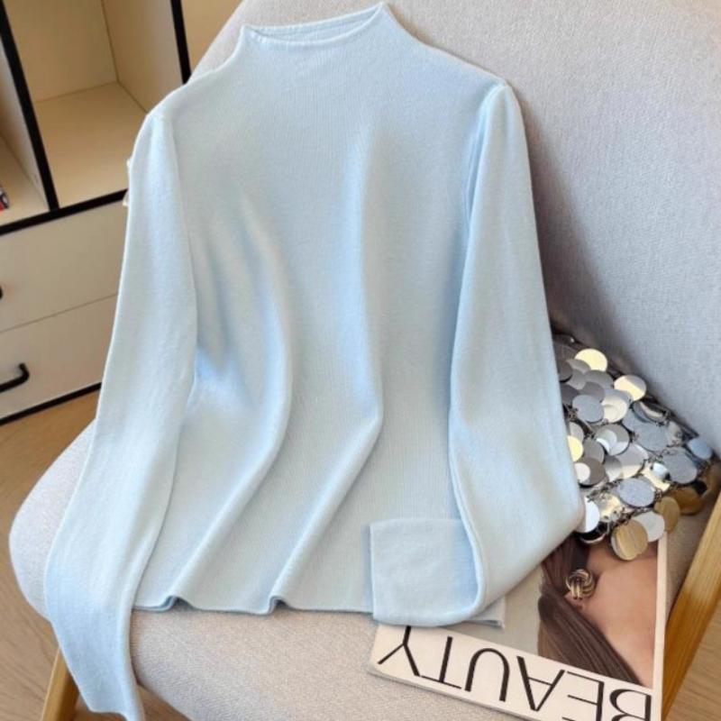 Stand Collar Knitted Long-sleeved Base Shirt Women in Spring Autumn and Winter New Pullover Sweater Tops Underwear Women