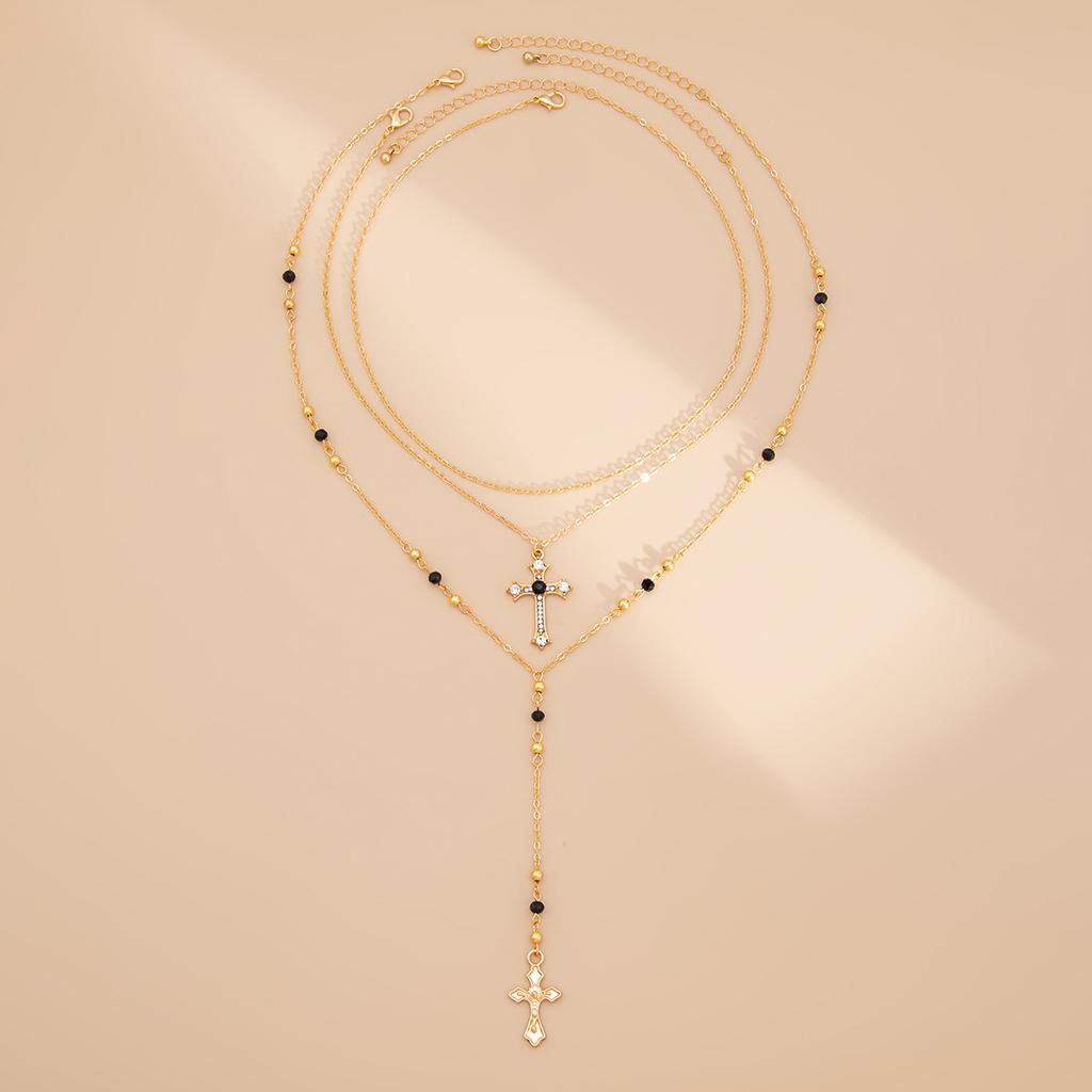 3Pcs Unique Cross Pendant Necklace Set For Women Simple Crystal Necklace Sweater Chain Long Y-Shaped Necklace Y2K Party Jewelry