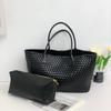 New Double-sided Woven Tote Bag Women's Genuine Leather Shoulder Handbag Large-capacity Shopping Bag Vegetable Basket Commuter Versatile