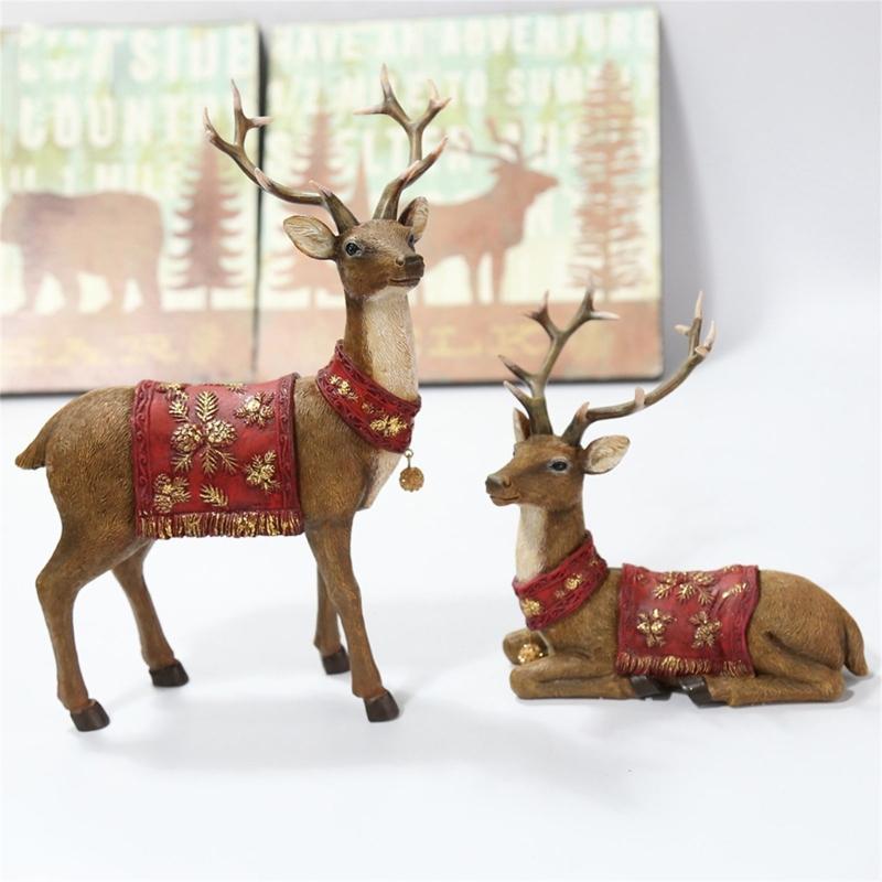 Christmas Decorations Realistic Reindeer Figurines with Long Antler and Feet Tabletop Centerpieces for Home Decors