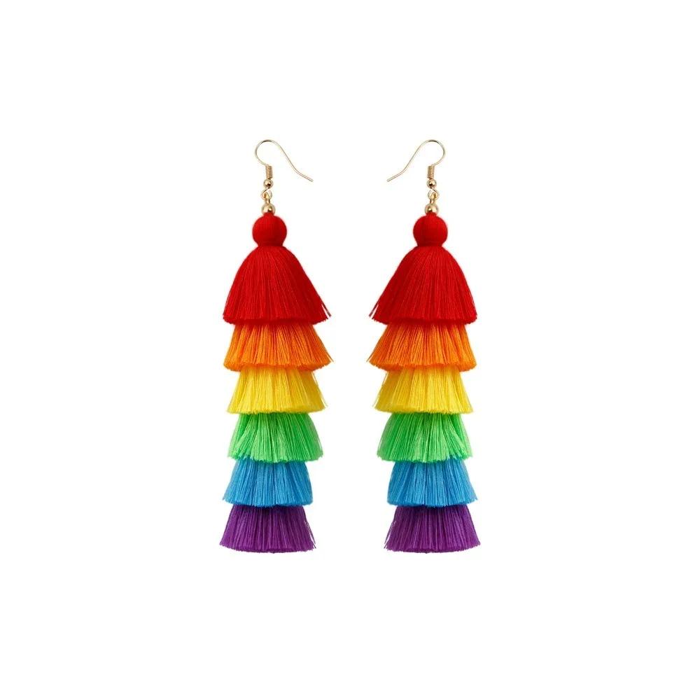 Rainbow Earrings for Women Pride Earring Bohemian Colorful Layered Tassel Earrings Braid Tassel Dangle Earrings Parade Accessory