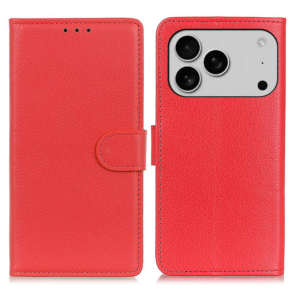 For iPhone 17 Pro Max Wallet Case PU Leather Phone Cover Litchi Texture