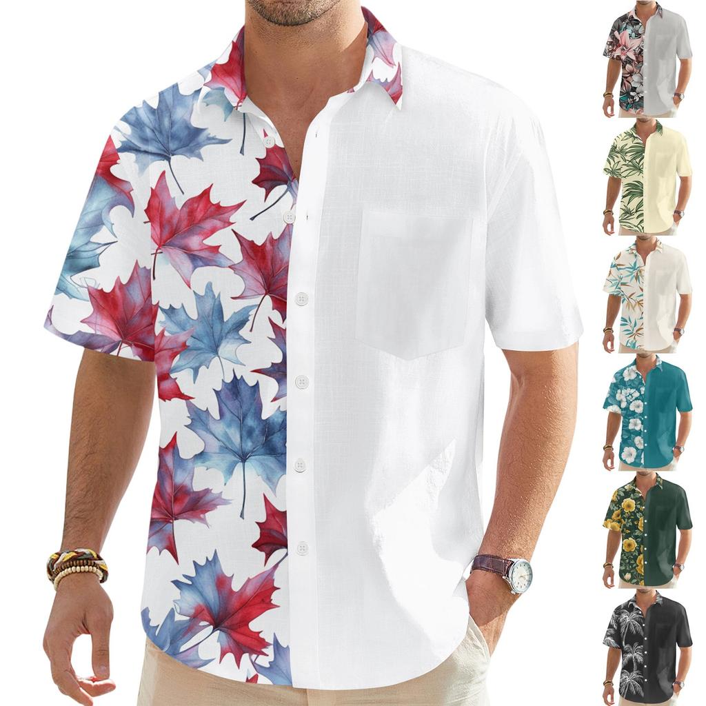 Men's Fashionable, Casual, Loose Short-sleeved Shirt With A Lapel And Comfortable Button Top